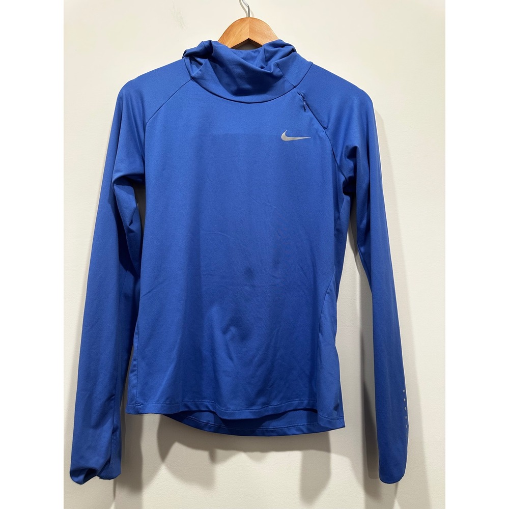 Nike Running Dri-FIT Hoodie Blue Scuba Neck Reflective Training Top Small